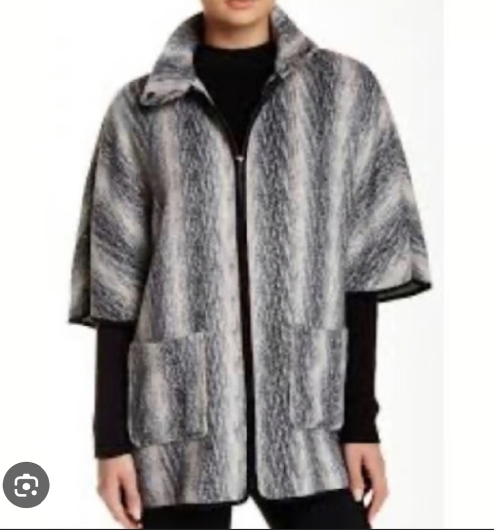 Anthro Ro&De Gray Textured Wool Blend Zip Front Poncho
